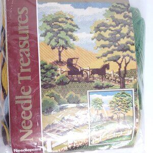 Needlepoint Kit Country Road Amish Horse Buggy Landscape Trees Needle Treasures